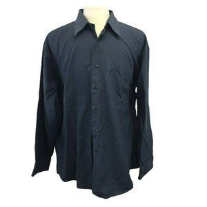 LOUIS ROTH Mens Dress Shirt 18 34 35 Blue Button 100% Long Staple Cotton Twill P